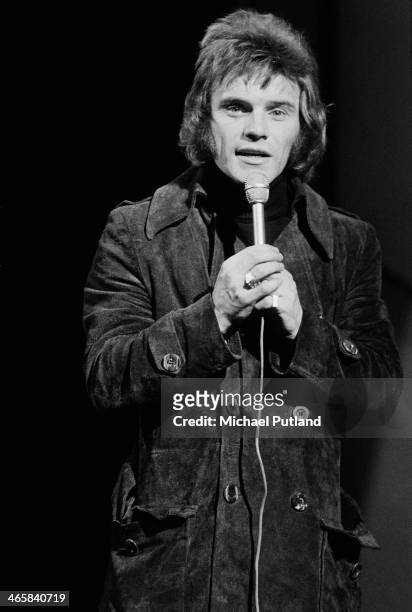English comedian and singer Freddie Starr performing his top 10 single 'It's You' on the BBC TV music show 'Top Of The Pops', London, 7th March 1974.