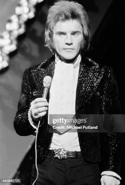 English comedian and singer Freddie Starr performing his top 10 single 'It's You' on the BBC TV music show 'Top Of The Pops', London, 7th March 1974.