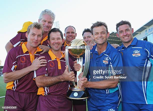 Fomer Australian Cricket World Cup players Dean Jones, Brett Lee, Michael Hussey, Ricky Ponting, Matthew Hayden, Damien Fleming and Adam Gilchrist...