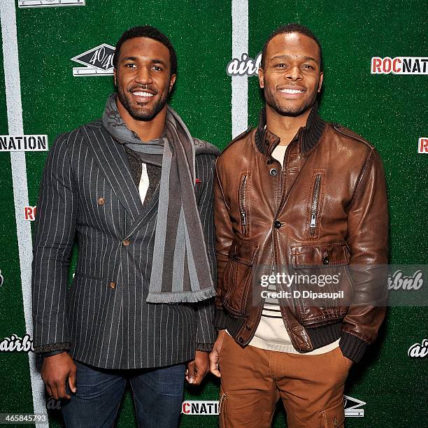 Players Ryan Mundy and Will Allen attend the Airbnb Super Suite at Roc Nation Sports & Airbnb's "Welcome To New York" event at 40 / 40 Club on...