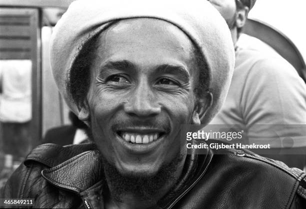 Jamaican reggae musician Bob Marley posed on a river boat in Amsterdam, Netherlands in 1976.