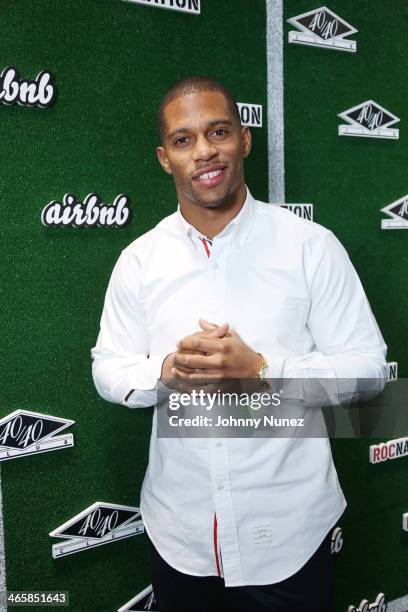 Victor Cruz attends the "Welcome To New York" party, presented by Roc Nation Sports & Airbnb at the 40/40 Club on January 29 in New York City.