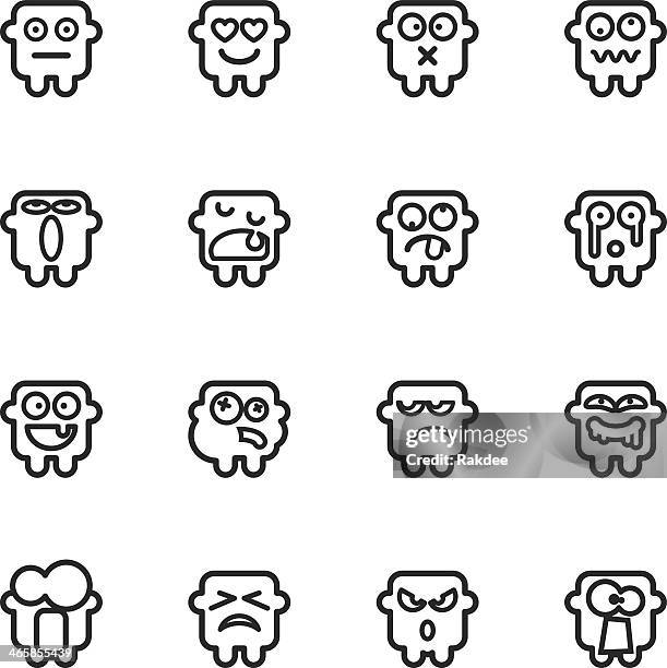silhouette emoticons | set 9 - swollen face stock illustrations