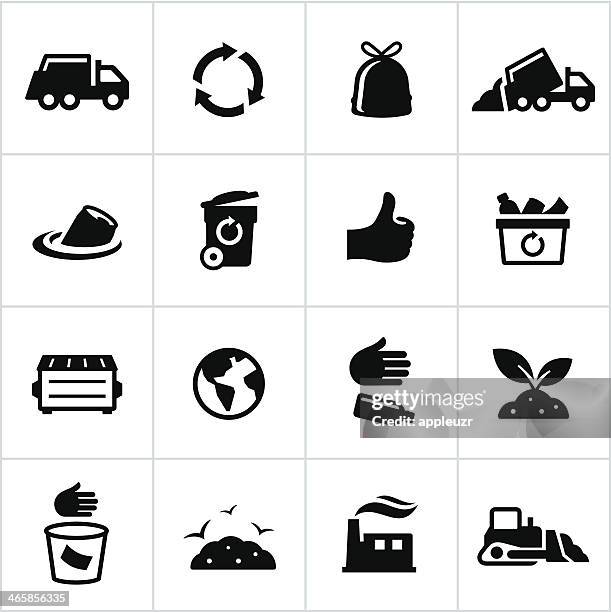 schwarz abfall-management-symbole - landfill stock-grafiken, -clipart, -cartoons und -symbole