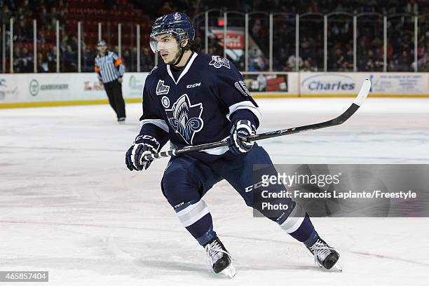 Anthony DeLuca of the Rimouski Oceanic skates during a game against the Gatineau Olympiques on February 22, 2015 at Robert Guertin Arena in Gatineau,...
