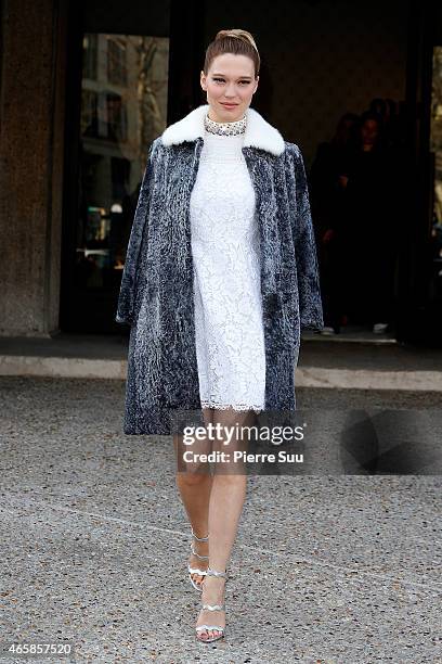 Lea Seydoux attends the Miu Miu show as part of the Paris Fashion Week Womenswear Fall/Winter 2015/2016 on March 11, 2015 in Paris, France.