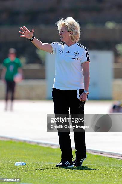 Silvia Neid of Germany during the Women's Algarve Cup 3rd place match between Sweden and Germany at Municipal Stadium Bela Vista on March 11, 2015 in...