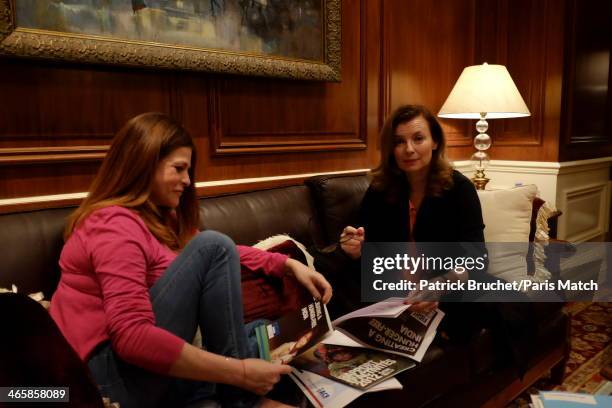 Journalist and former first lady to France's President Francois Hollande, Valerie Trierweiler is photographed with actor Charlotte Valandrey for...