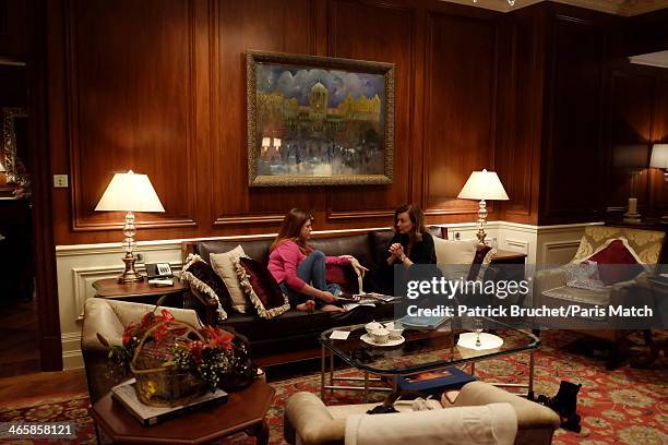 Journalist and former first lady to France's President Francois Hollande, Valerie Trierweiler is photographed with actor Charlotte Valandrey for...