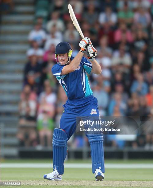 Footballer Jarryd Roughead bats during the Ricky Ponting Tribute Match at Aurora Stadium on January 30, 2014 in Launceston, Australia.