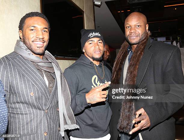 Ryan Mundy, DeSean Jackson, and Keith Bulluck attend the "Welcome To New York" party, presented by Roc Nation Sports & Airbnb at the 40/40 Club on...