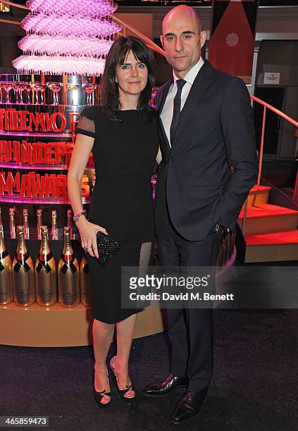 Liza Marshall and Mark Strong attend the Moet Reception at the Moet British Independent Film Awards 2013 at Old Billingsgate Market on December 8,...
