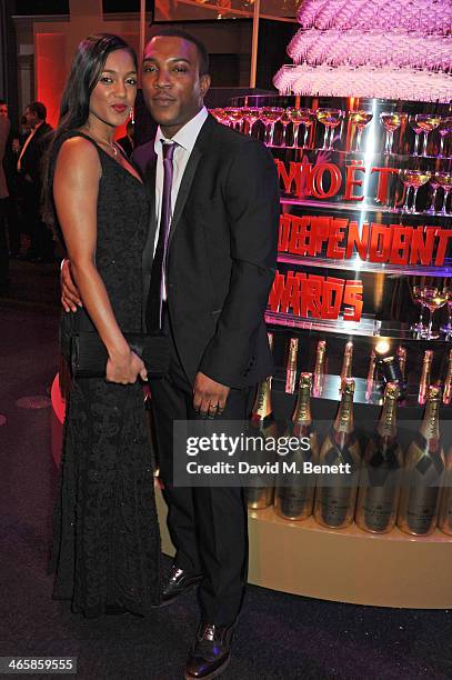 Ashley Walters and Natalie Williams attend the Moet Reception at the Moet British Independent Film Awards 2013 at Old Billingsgate Market on December...