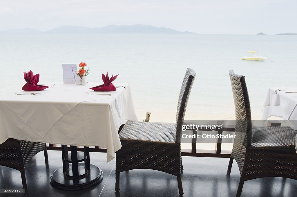 Table at seaside restaurant