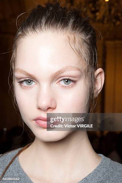 Model backstage during the Stella McCartney show as part of the Paris Fashion Week Womenswear Fall/Winter 2015/2016 on March 9, 2015 in Paris, France.