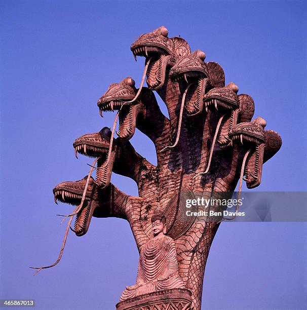The famous seven-headed naga at Wat Khaek near Nong Khai in Northeast Thailand. Founded in 1978 by the charismatic monk Luang Pu Bunleua Surirat, it...