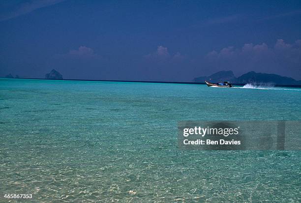 Scenic view of the sea near Koh Muk in Trang Province, Southern Thailand. The country boasts some of the most beautiful islands and hideaways in the...