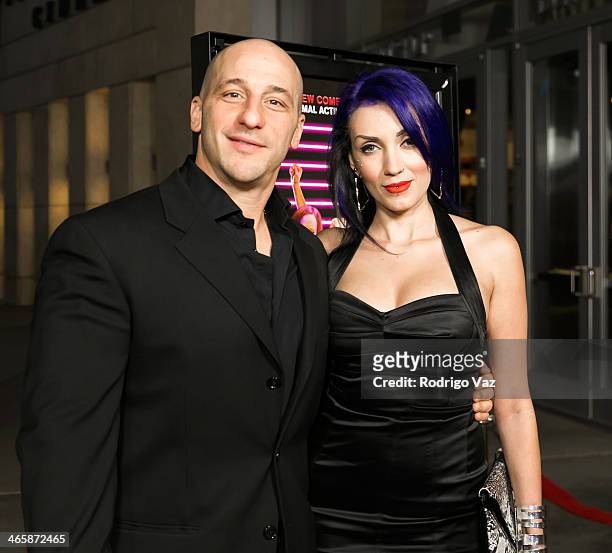 Actor Dale Pavinsky and Ariane Farro attends the "Best Night Ever" Los Angeles Premiere at ArcLight Cinemas on January 29, 2014 in Hollywood,...