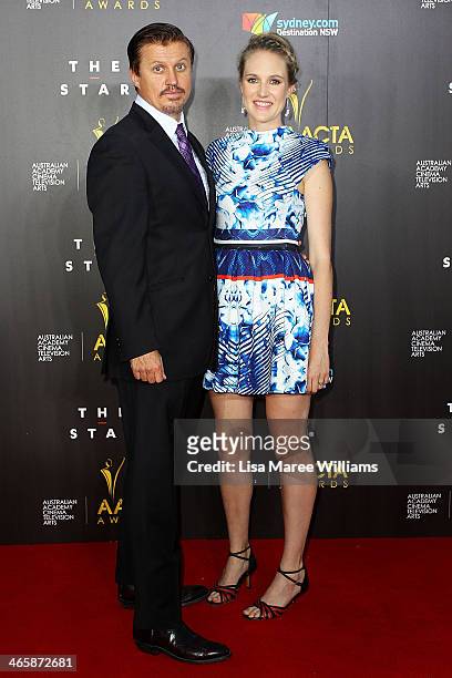 Dan Wyllie and Shannon Murphy arrive at the 3rd Annual AACTA Awards Ceremony at The Star on January 30, 2014 in Sydney, Australia.