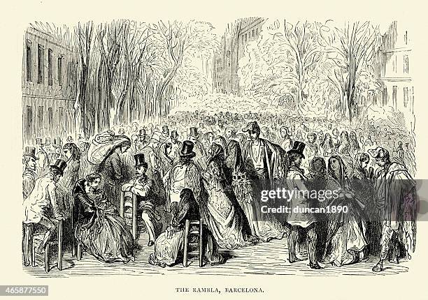spanish pictures - la rambla, barcelona - la rambla barcelona stock illustrations