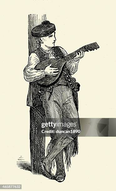 spanish pictures - mandolin player - mandolin stock illustrations