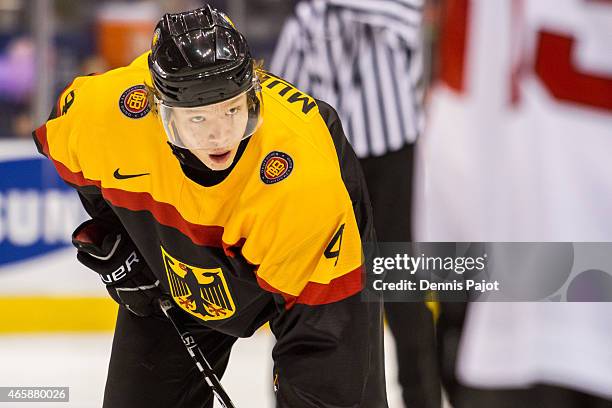 Defenceman Jonas Muller of Germany skates against Switzerland during the 2015 IIHF World Junior Championship on January 03, 2015 at the Air Canada...