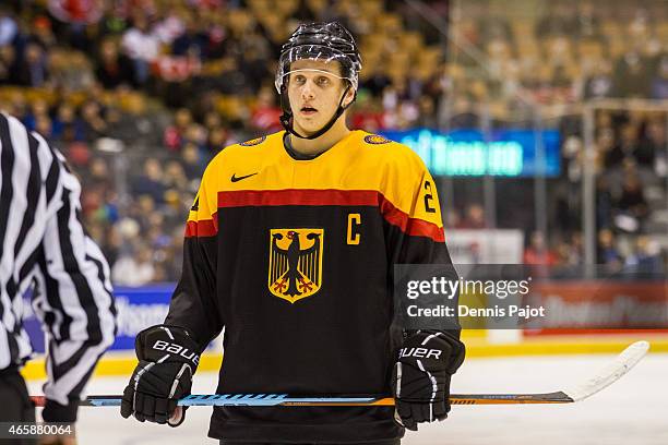 Forward Dominik Kahun of Germany skates against Switzerland during the 2015 IIHF World Junior Championship on January 03, 2015 at the Air Canada...