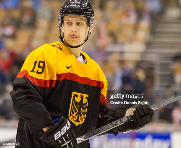 Forward Nico Sturm of Germany skates against Switzerland during the 2015 IIHF World Junior Championship on January 03, 2015 at the Air Canada Centre...