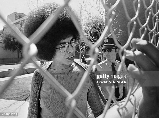 Picture released on April 1972 of US communist militant Angela Davis arriving at the court for her trial , in San Jose. Angela Davis was acquitted on...