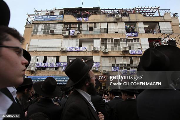 Thousands of Ultra-Orthodox Jews take part in a rally to show support to their political parties a few days before Israel votes in a snap general...