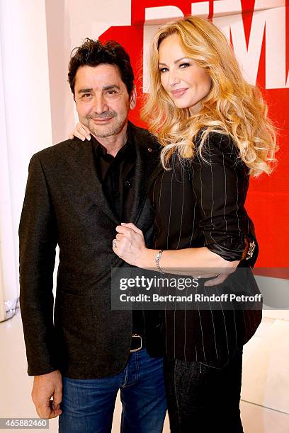 Adriana Karembeu and her husband Aram Ohanian attend the 'Vivement Dimanche' French TV at Pavillon Gabriel on March 11, 2015 in Paris, France.