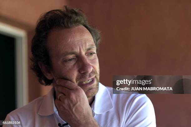 Former Olympic champion Philippe Candeloro talks with AFP at the hotel where the remaining French sportists and crew of the Dropped reality show are...