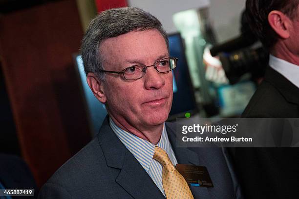 Al Kelly, president & CEO of the Super Bowl Host Committee, arrives on the floor of the New York Stock Exchange on the morning of January 30, 2014 in...