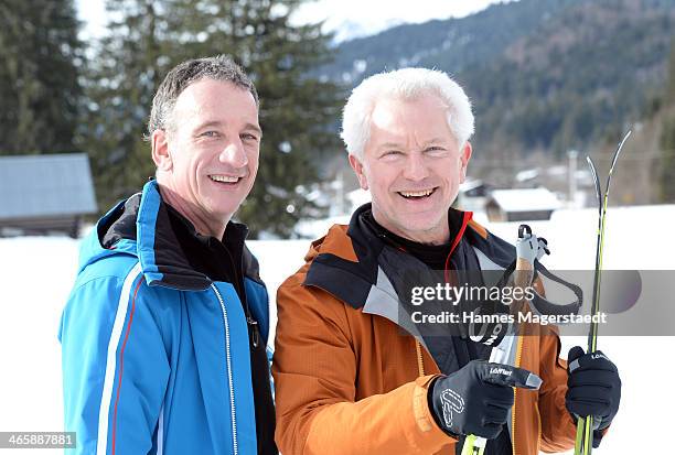 Actor Heio von Stetten and Miroslav Nemec attend the photocall for the tv show Star Biathlon 2014 on January 30, 2014 in Garmisch-Partenkirchen,...