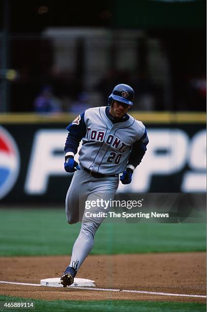 Brad Fullmer of the Toronto Blue Jays runs against the Seattle Mariners at Safeco Field on May 5, 2001 in Seattle, Washington.