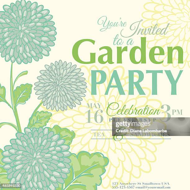 chrysantheme design garten-party-einladung - gartenparty stock-grafiken, -clipart, -cartoons und -symbole