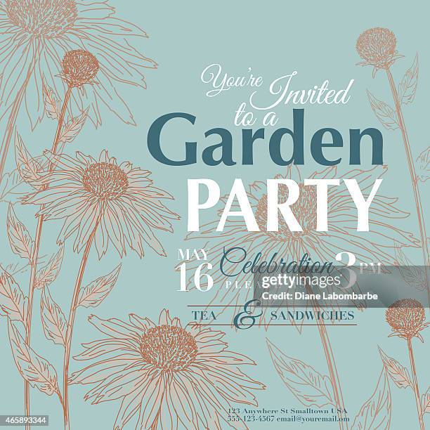 coneflower design garden party invitation - tea time stock illustrations