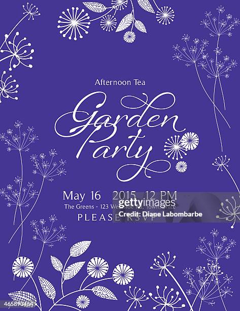 wild blume design garten-party-einladung - gartenparty stock-grafiken, -clipart, -cartoons und -symbole