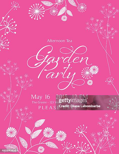 wild flower design garden party invitation - afternoon tea stock illustrations