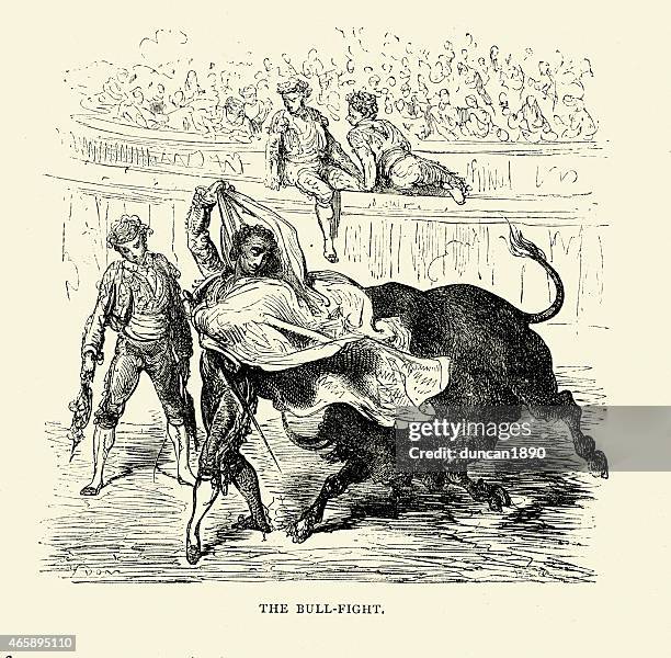 spanish pictures bullfighting - matador fighting a bull - bull fighting stock illustrations