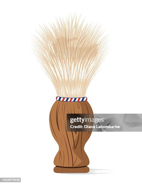 stockillustraties, clipart, cartoons en iconen met old style barber shaving cream brush with wooden handle - scheerkwast