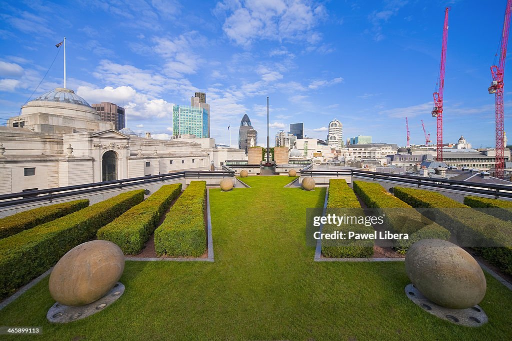 Roof top garden at No1 Poultry in the City of London with...