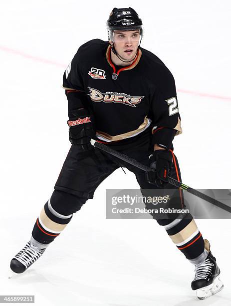 Mark Fistric of the Anaheim Ducks skates during the game against the Boston Bruins on January 7, 2014 at Honda Center in Anaheim, California.