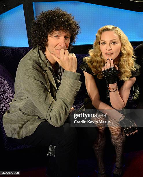 Howard Stern and Madonna pose in the studio after Madonna Live On The Howard Stern Show On Howard Stern's Exclusive SiriusXM Channel Howard 100 at...