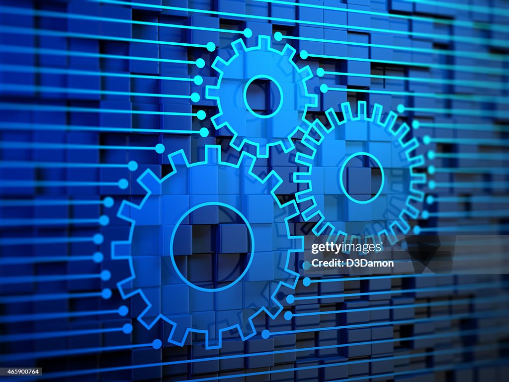 Gears on Blue Background