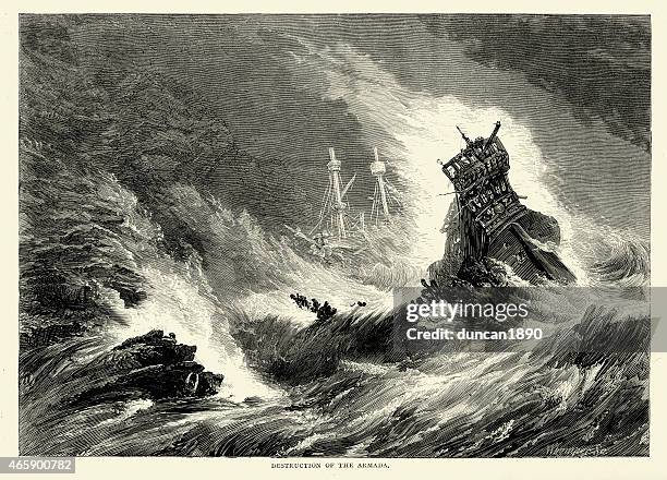 ilustrações, clipart, desenhos animados e ícones de destruição de spanish armada em uma tempestade - cultura espanhola