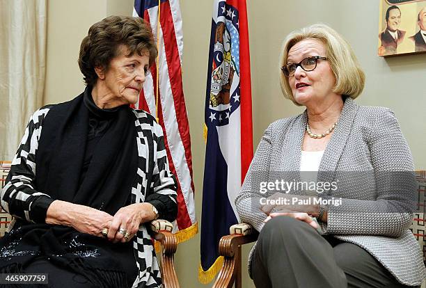 Philomena Lee and Senator Claire McCaskill meet to discuss a new adoption initiative, The Philomena Project, at the Hart Senate Office Building on...