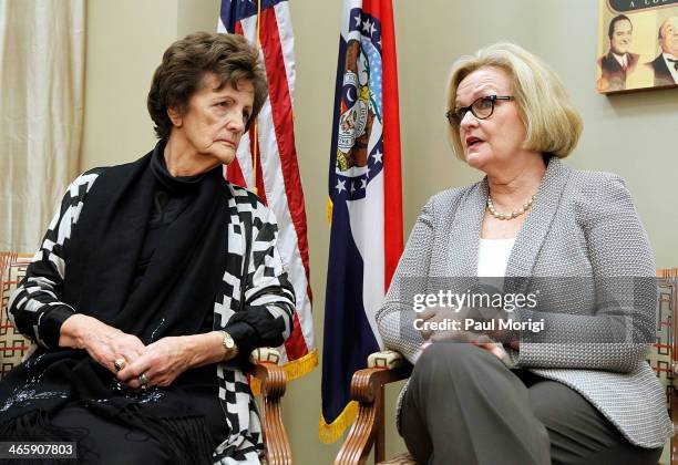 Philomena Lee and Senator Claire McCaskill meet to discuss a new adoption initiative, The Philomena Project, at the Hart Senate Office Building on...
