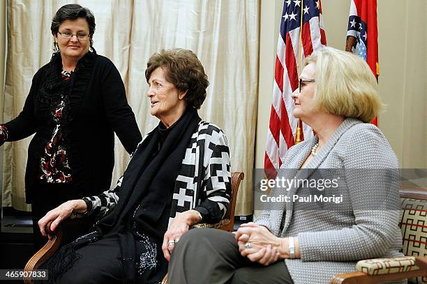 Mari Steed, U.S. Coordinator for the Adoption Rights Alliance, Philomena Lee and Senator Claire McCaskill meet to discuss a new adoption initiative,...