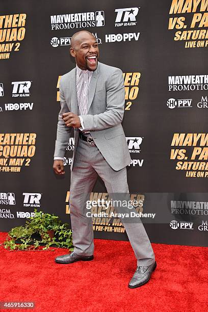 Floyd Mayweather attends a press conference at Nokia Theatre L.A. Live on March 11, 2015 in Los Angeles, California.